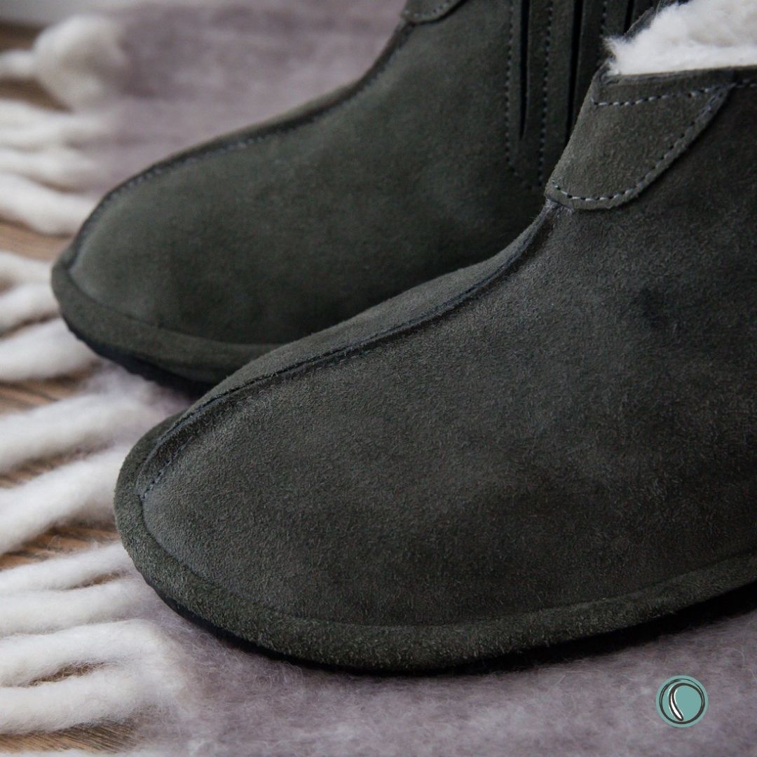 Shushu Ankle Boots | Olive-Grey | Sheepskin & Suede | MADE TO ORDER