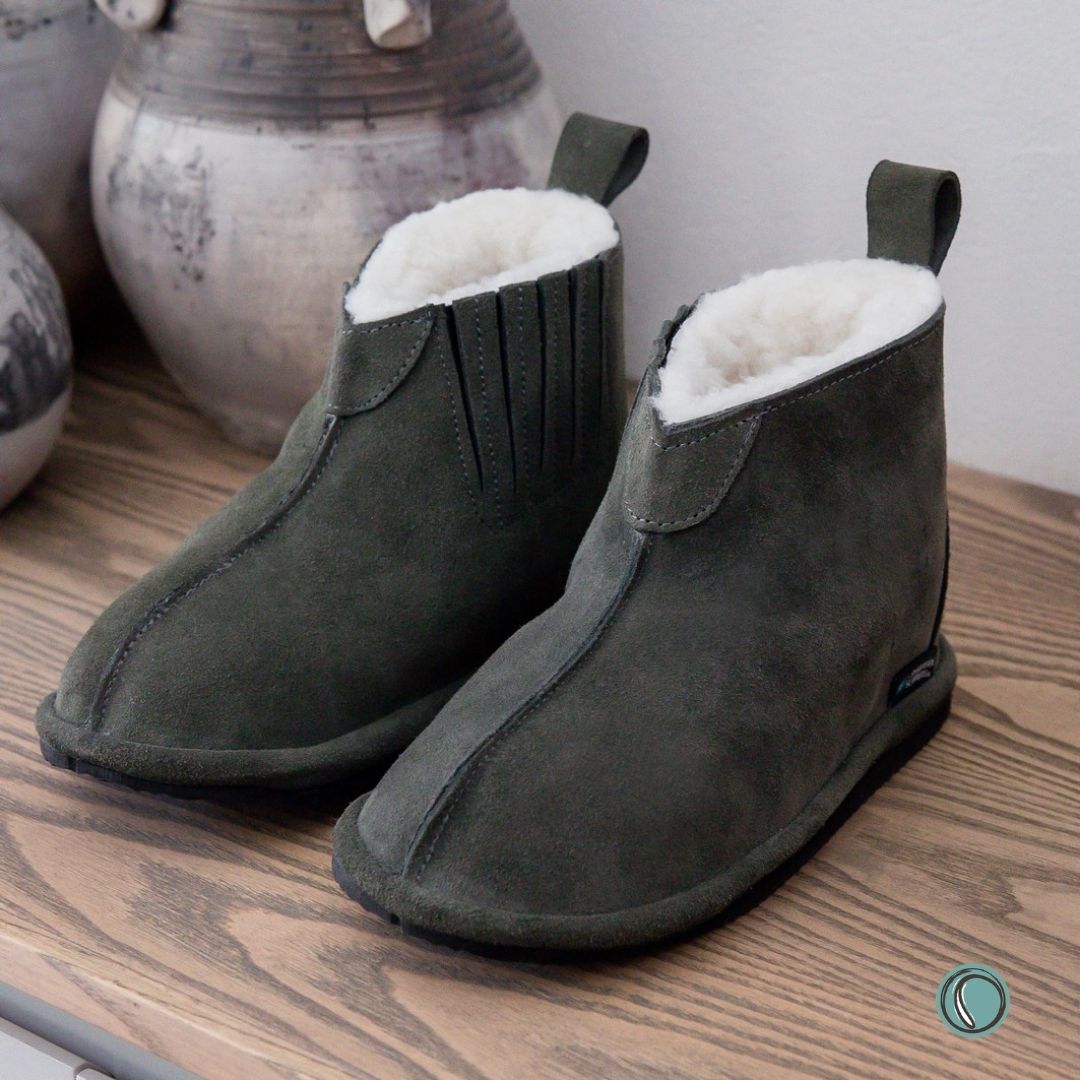 Shushu Ankle Boots | Olive-Grey | Sheepskin & Suede | MADE TO ORDER