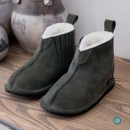Shushu Ankle Boots | Olive-Grey | Sheepskin & Suede | MADE TO ORDER