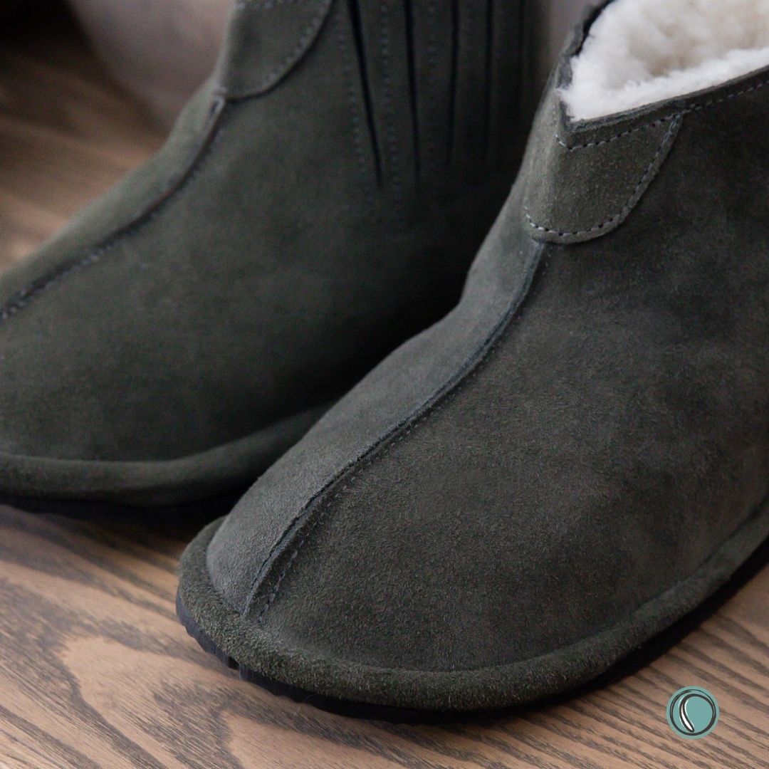 Shushu Ankle Boots | Olive-Grey | Sheepskin & Suede | MADE TO ORDER