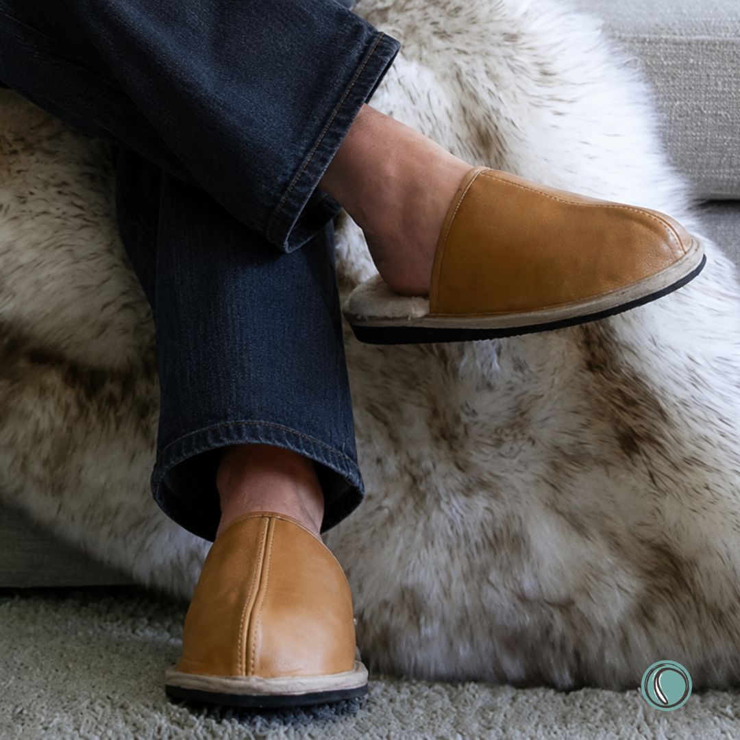 Mule Binding Collar Slippers | Slip-On | Toffee | Leather & Sheepskin
