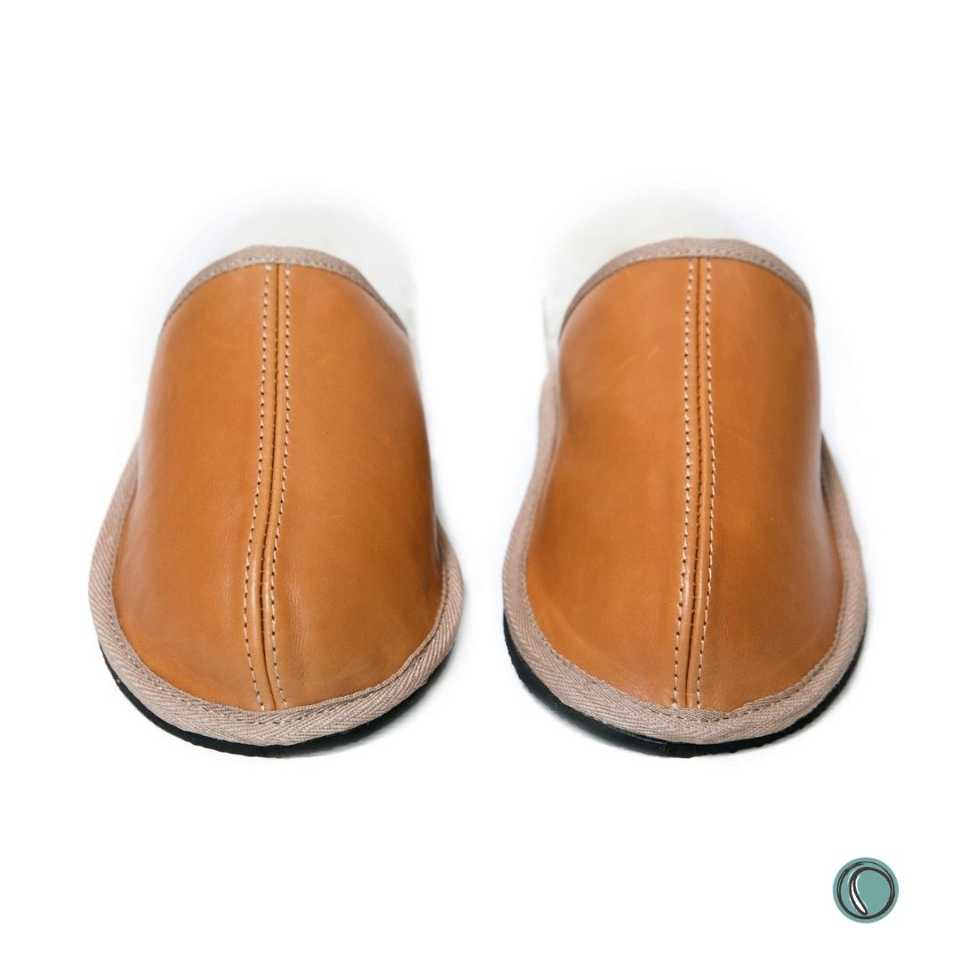 Mule Binding Collar Slippers | Slip-On | Toffee | Leather & Sheepskin