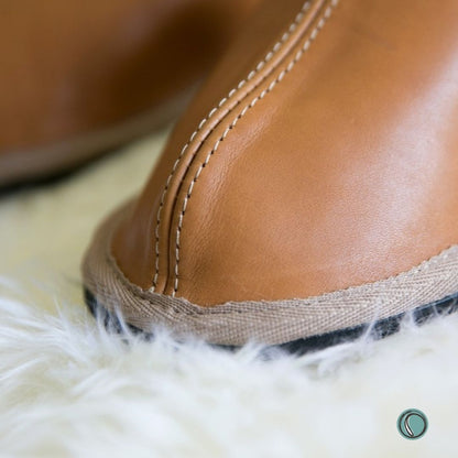 Mule Binding Collar Slippers | Slip-On | Toffee | Leather & Sheepskin