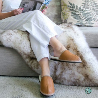 Mule Binding Collar Slippers | Slip-On | Toffee | Leather & Sheepskin