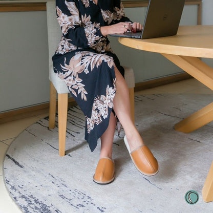 Mule Binding Collar Slippers | Slip-On | Toffee | Leather & Sheepskin