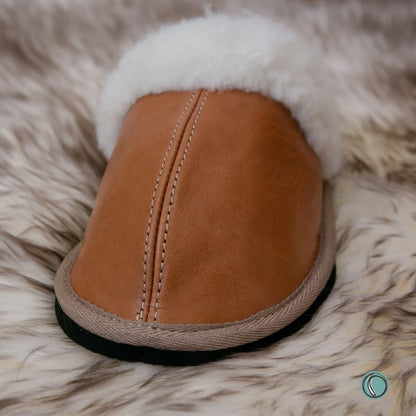 Mule Wool Collar Slippers | Slip-On | Toffee | Leather & Sheepskin | MADE TO ORDER