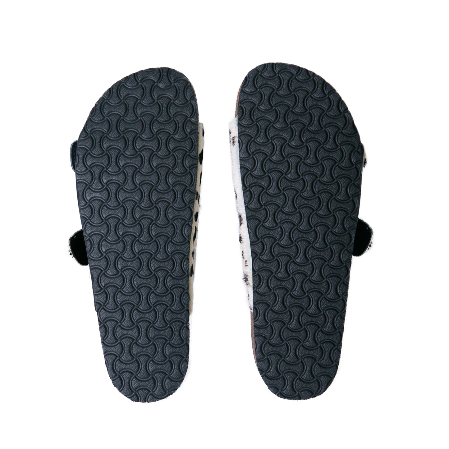 Flockie Sheepskin Slip-On Sandals | Polka Dots On White | Sheepskin, Leather, Cork, Buckles | MADE TO ORDER