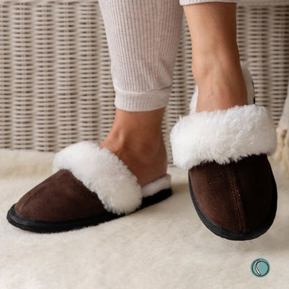 Mule Wool Collar Slippers | Slip-On | Chocolate | Suede & Sheepskin | MADE TO ORDER