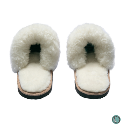 Mule Wool Collar Slippers | Slip-On | Stone | Suede & Sheepskin