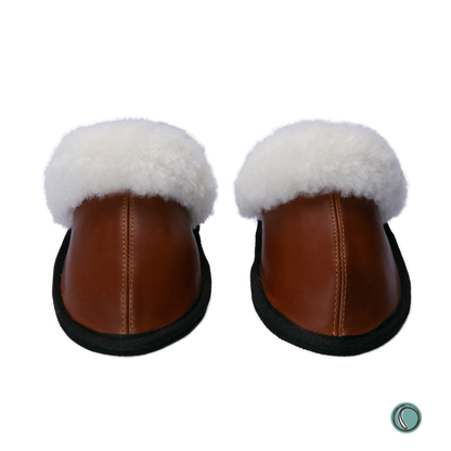 Mule Wool Collar Slippers | Slip-On | Gingerbread | Leather & Sheepskin | MADE TO ORDER