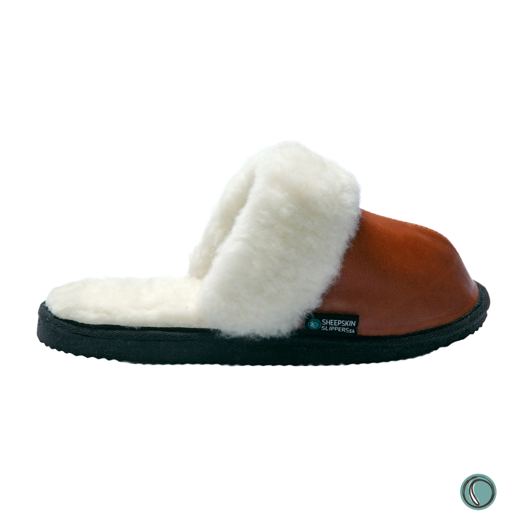 Mule Wool Collar Slippers | Slip-On | Gingerbread | Leather & Sheepskin | MADE TO ORDER