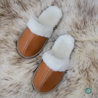 Mule Wool Collar Slippers | Slip-On | Toffee | Leather & Sheepskin | MADE TO ORDER