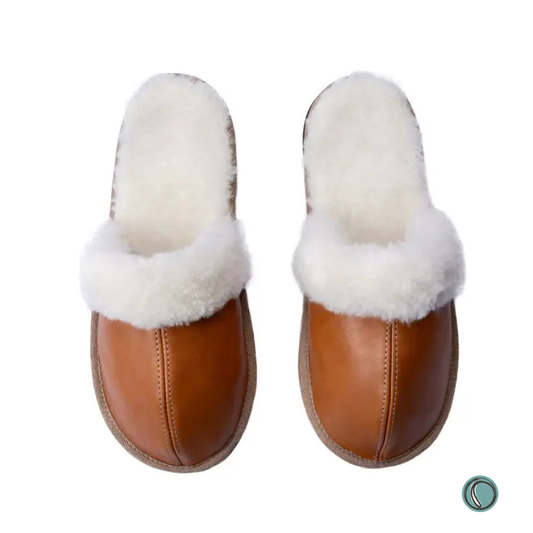 Mule Wool Collar Slippers | Slip-On | Toffee | Leather & Sheepskin | MADE TO ORDER
