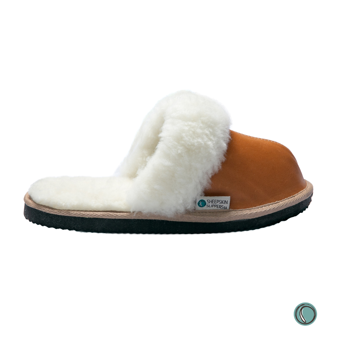 Mule Wool Collar Slippers | Slip-On | Toffee | Leather & Sheepskin | MADE TO ORDER