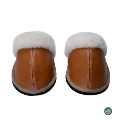 Mule Wool Collar Slippers | Slip-On | Toffee | Leather & Sheepskin | MADE TO ORDER