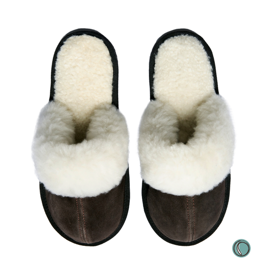 Mule Wool Collar Slippers | Slip-On | Chocolate | Suede & Sheepskin | MADE TO ORDER