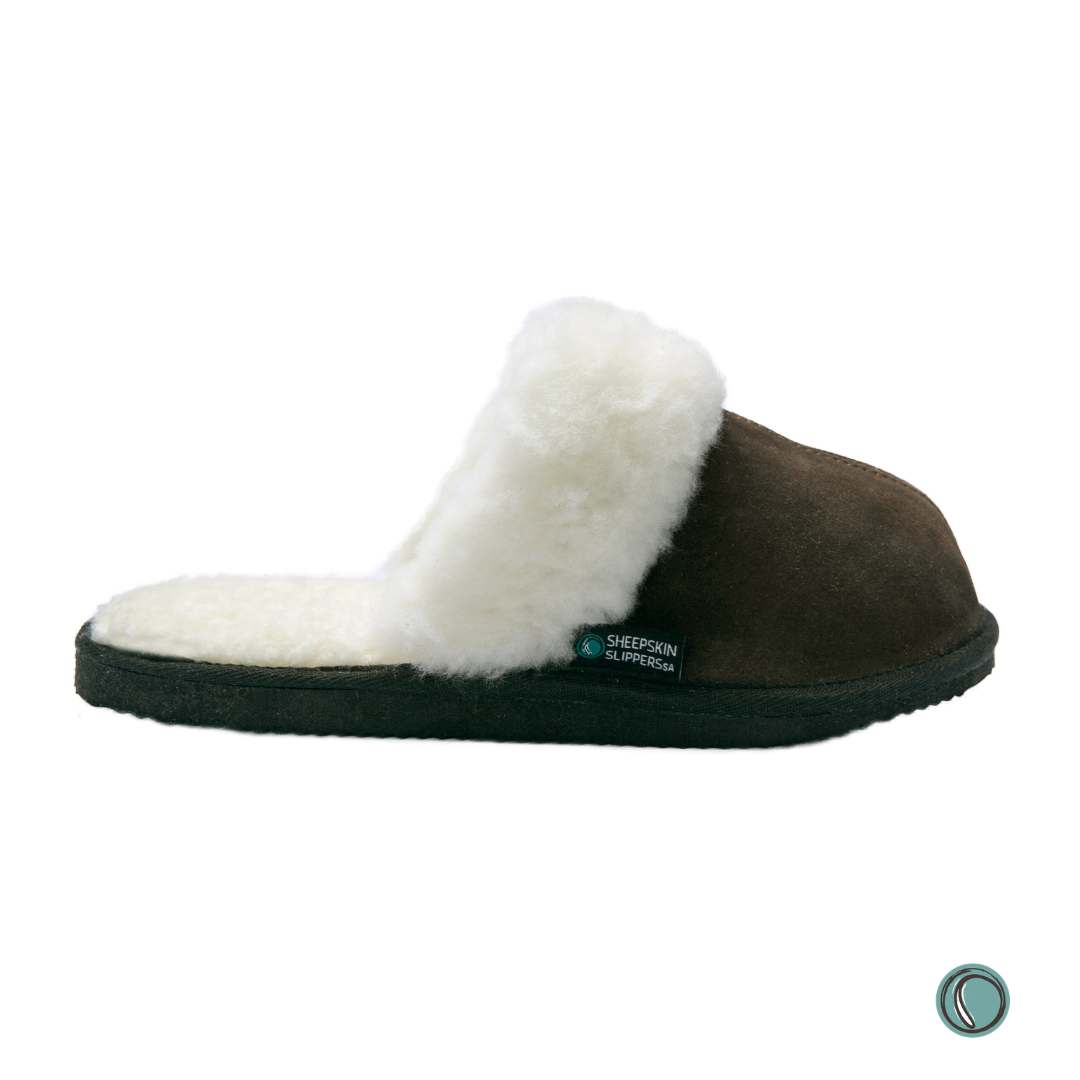 Mule Wool Collar Slippers | Slip-On | Chocolate | Suede & Sheepskin | MADE TO ORDER