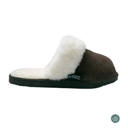 Mule Wool Collar Slippers | Slip-On | Chocolate | Suede & Sheepskin | MADE TO ORDER